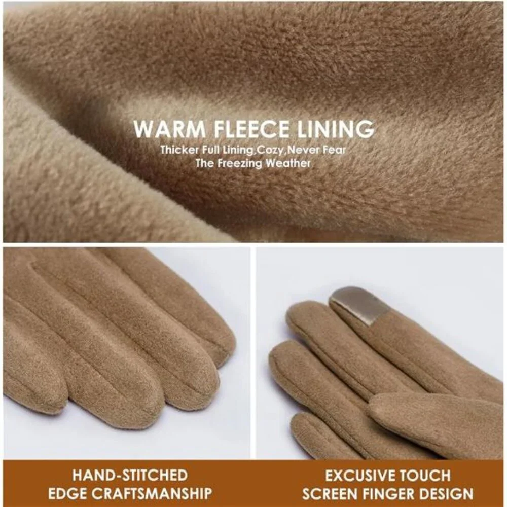 Womens Winter Touchscreen Gloves Fleece Lined Windproof Warm Phone Suede Thick